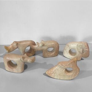 Animals Soapstone Napkin Rings Kenya Sculpture 5 Set